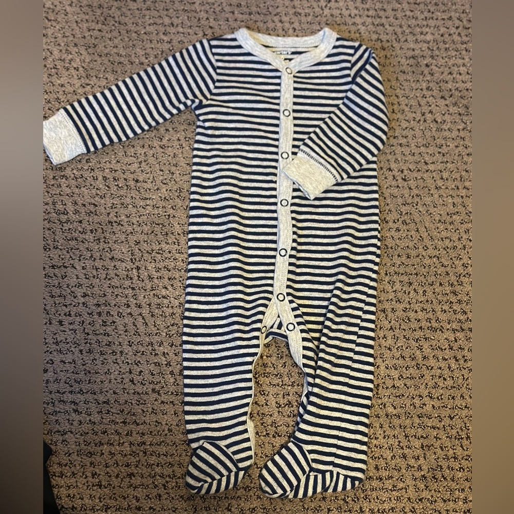 Carters Striped Blue and Gray footie onesie